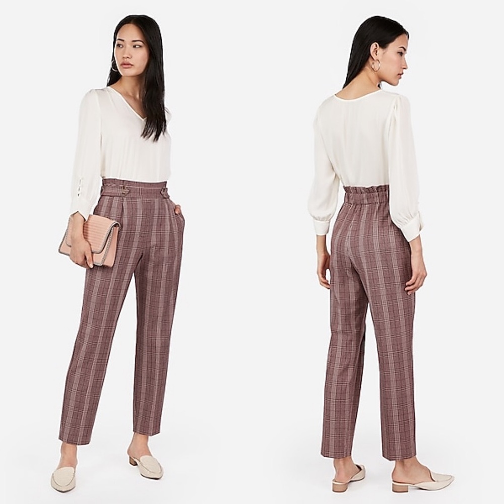NWT {EXPRESS} High Waist Plaid Pull-On Ankle Pants - Picture 2 of 13